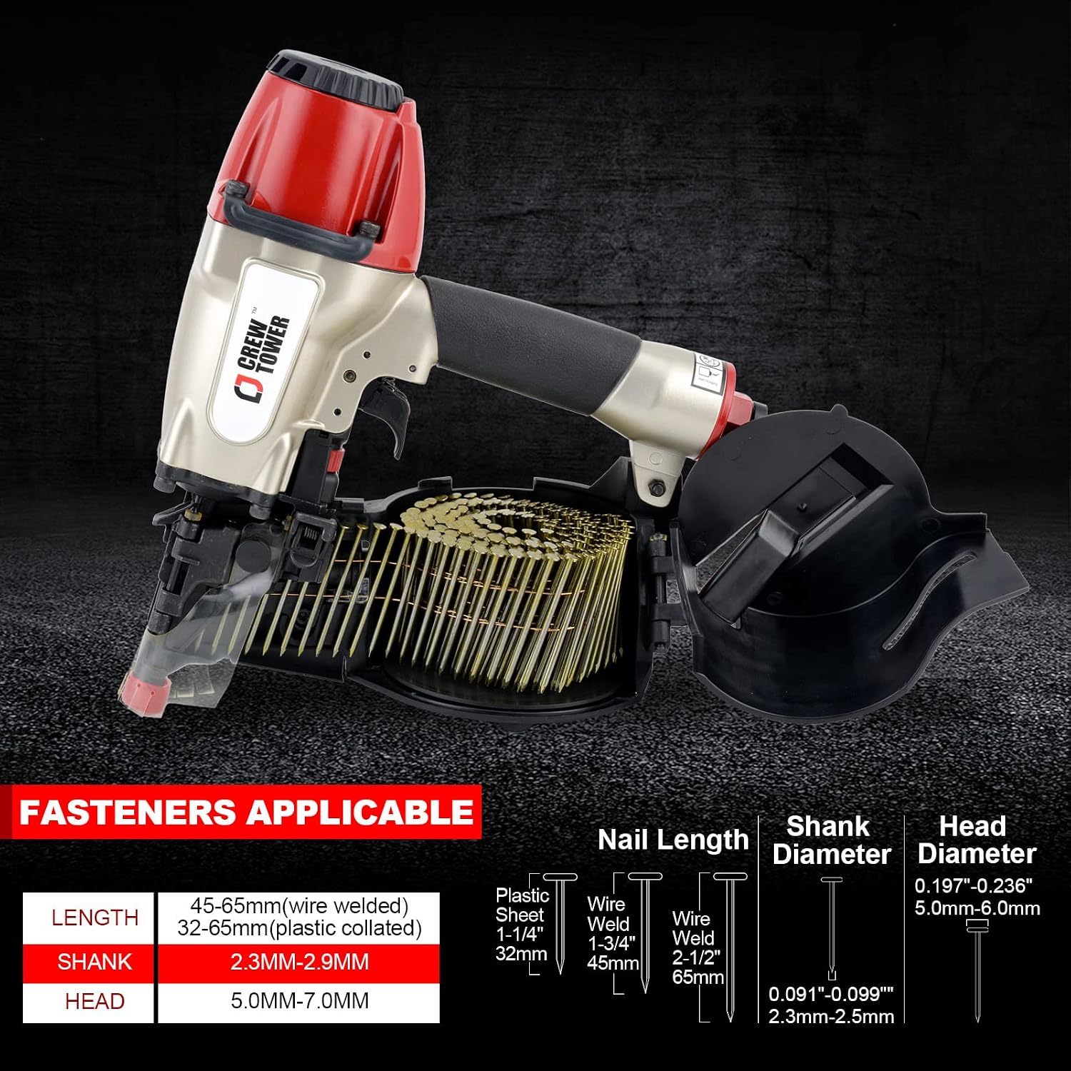 15 Gauge 1-1/4-Inch to 2-1/2-Inch Siding Nail Gun and 3600 Count 2' x .098 Coil Nails Set