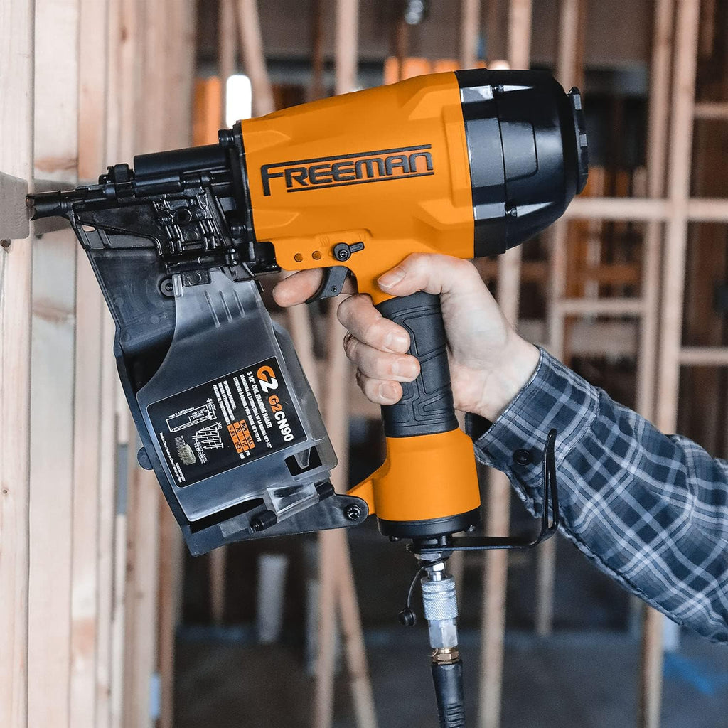 Freeman 2nd Generation Pneumatic 15° 3-1/2' Coil Framing Nailer | G2CN90 | Framing, Truss Construction, Sheathing, Subfloors, Decks, Roof Decking, Siding, Wood Fencing, Crate and Pallet Assembly