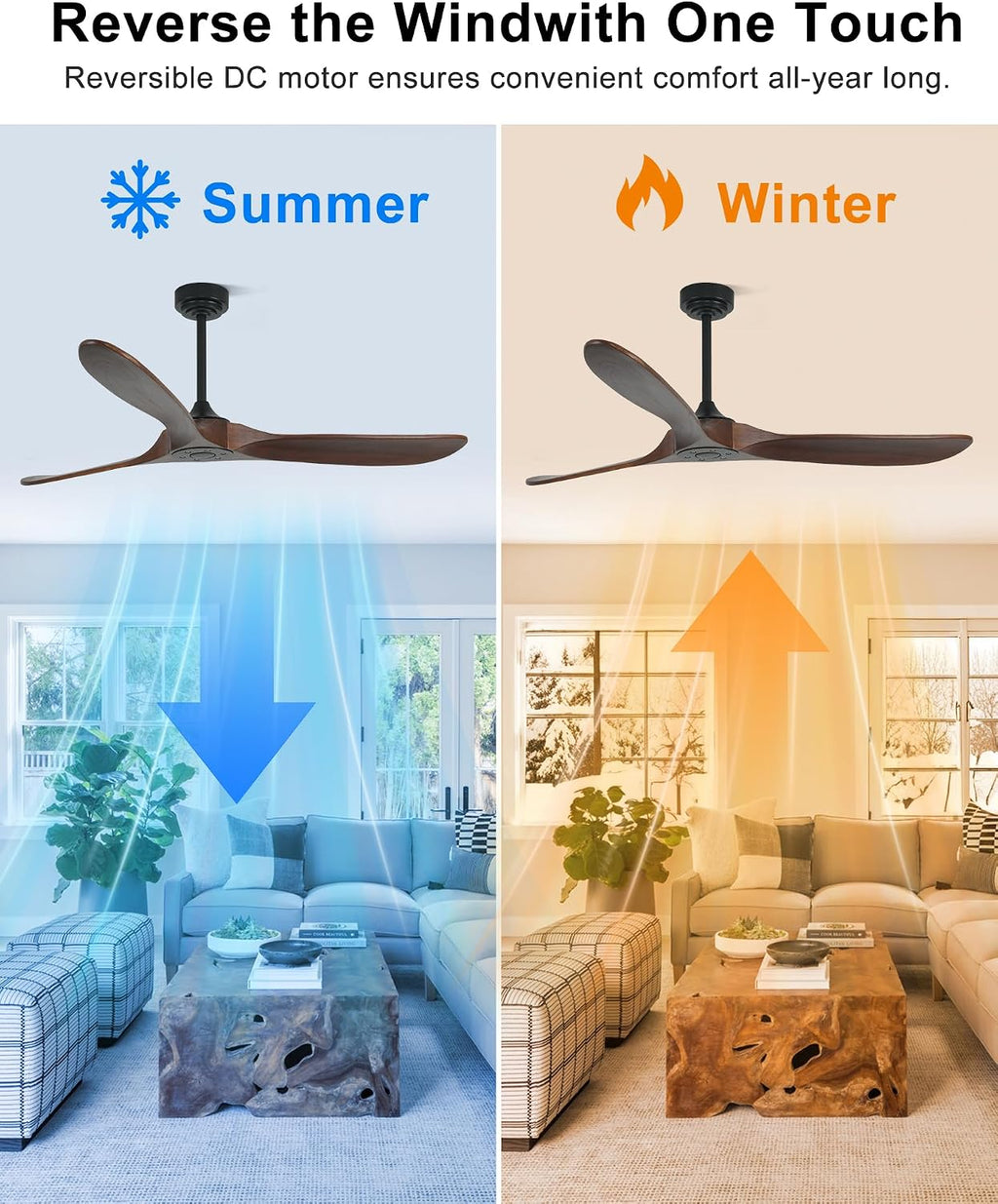 60' Wood Ceiling Fan no Light, Smart Ceiling Fans without Lights with Alexa Google App, Indoor Outdoor Ceiling Fan no Light for Bedroom Porch Modern Propeller 3 Blade High CFM Motor,Red Walnut