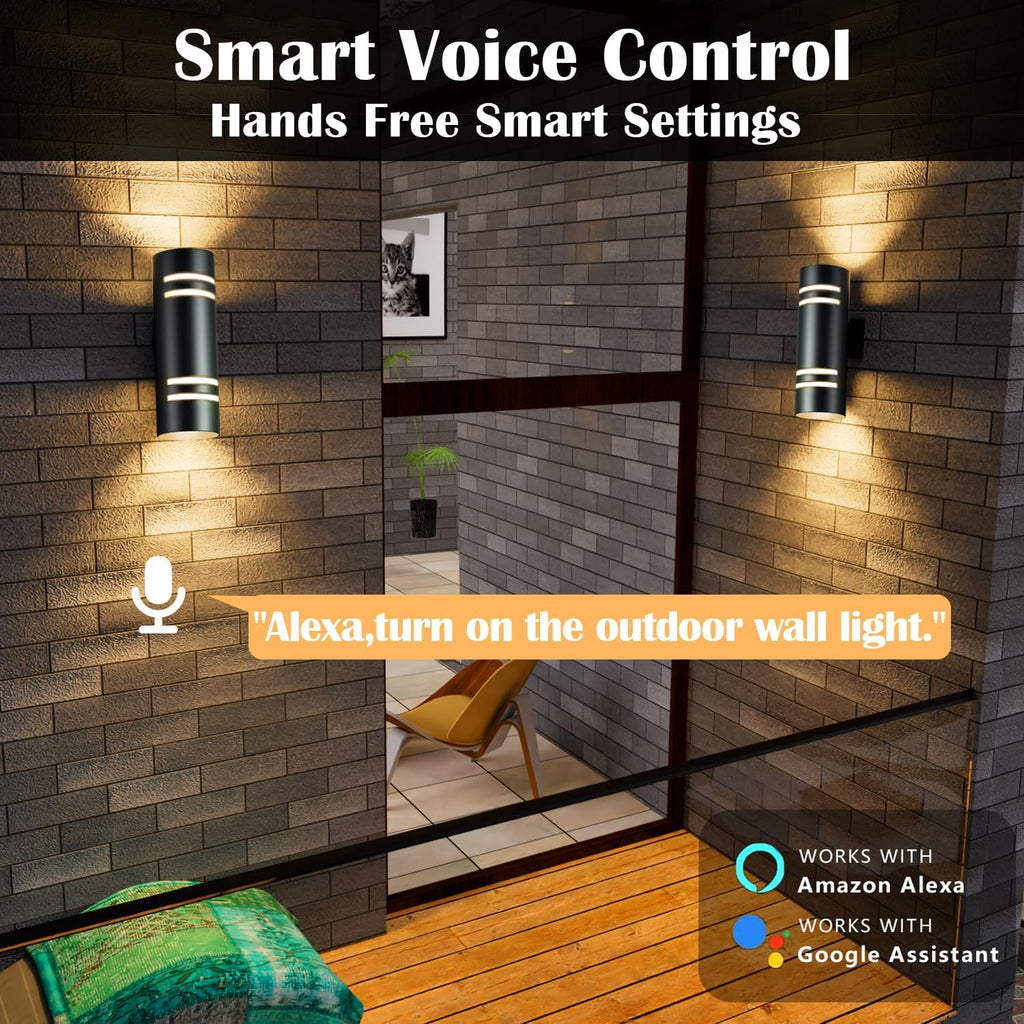 wowlite Outdoor Wall Lights for House, Remote Control Smart RGBCW Up and Down Lights Outdoor Sconce RGB Color Changing, Black Cylinder Aluminum Exterior Lighting Fixtures for Porch Garage, ETL Listed