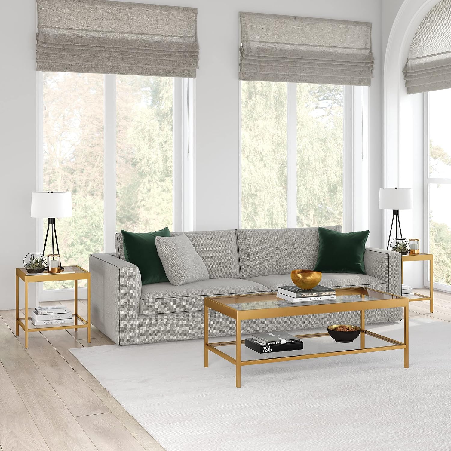 Henn&Hart 20' Wide Square Square Side Table in Brass, Table for Living Room, Bedroom