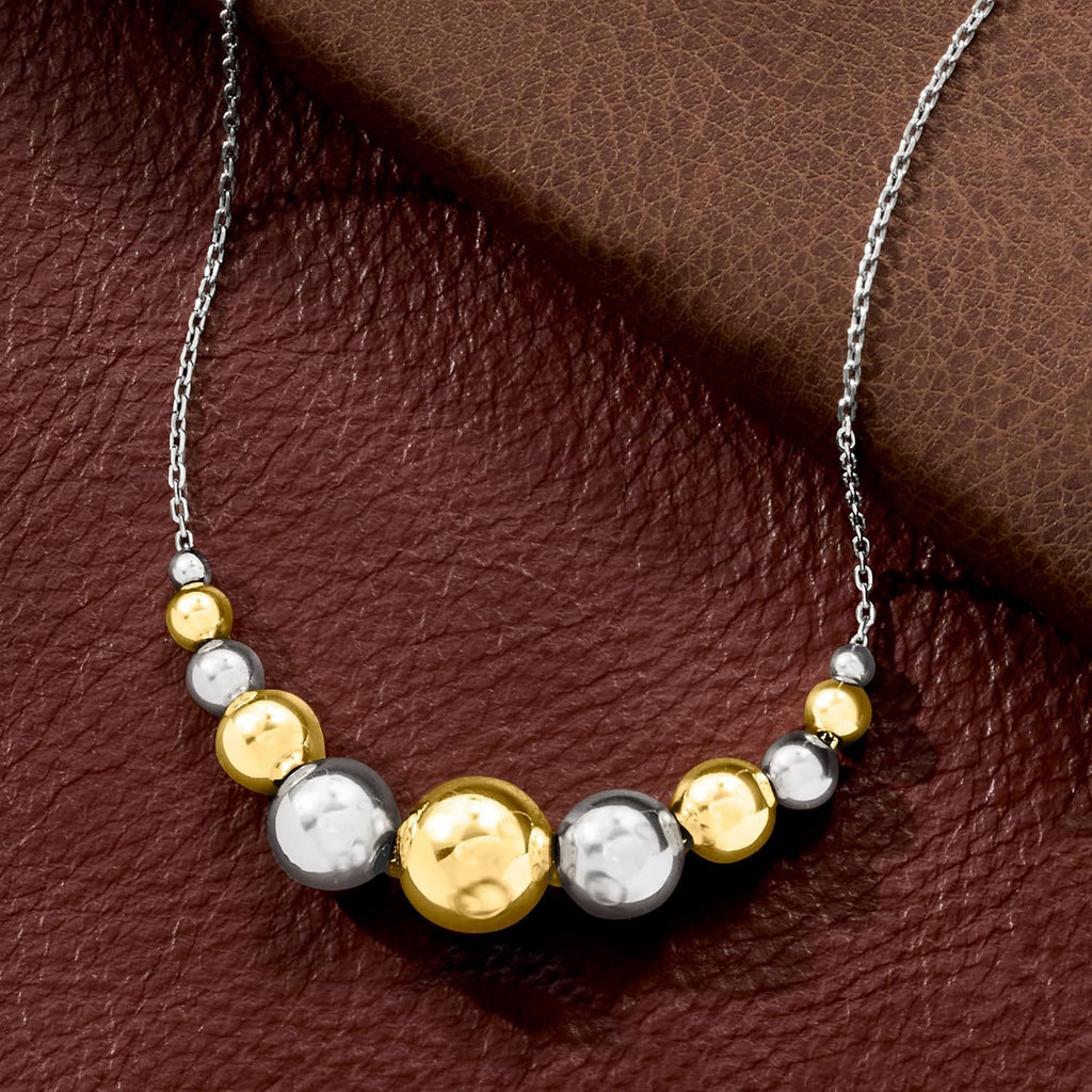 Ross-Simons Italian Sterling Silver and 18kt Gold Over Sterling Graduated Bead Cable-Chain Necklace. 18 inches