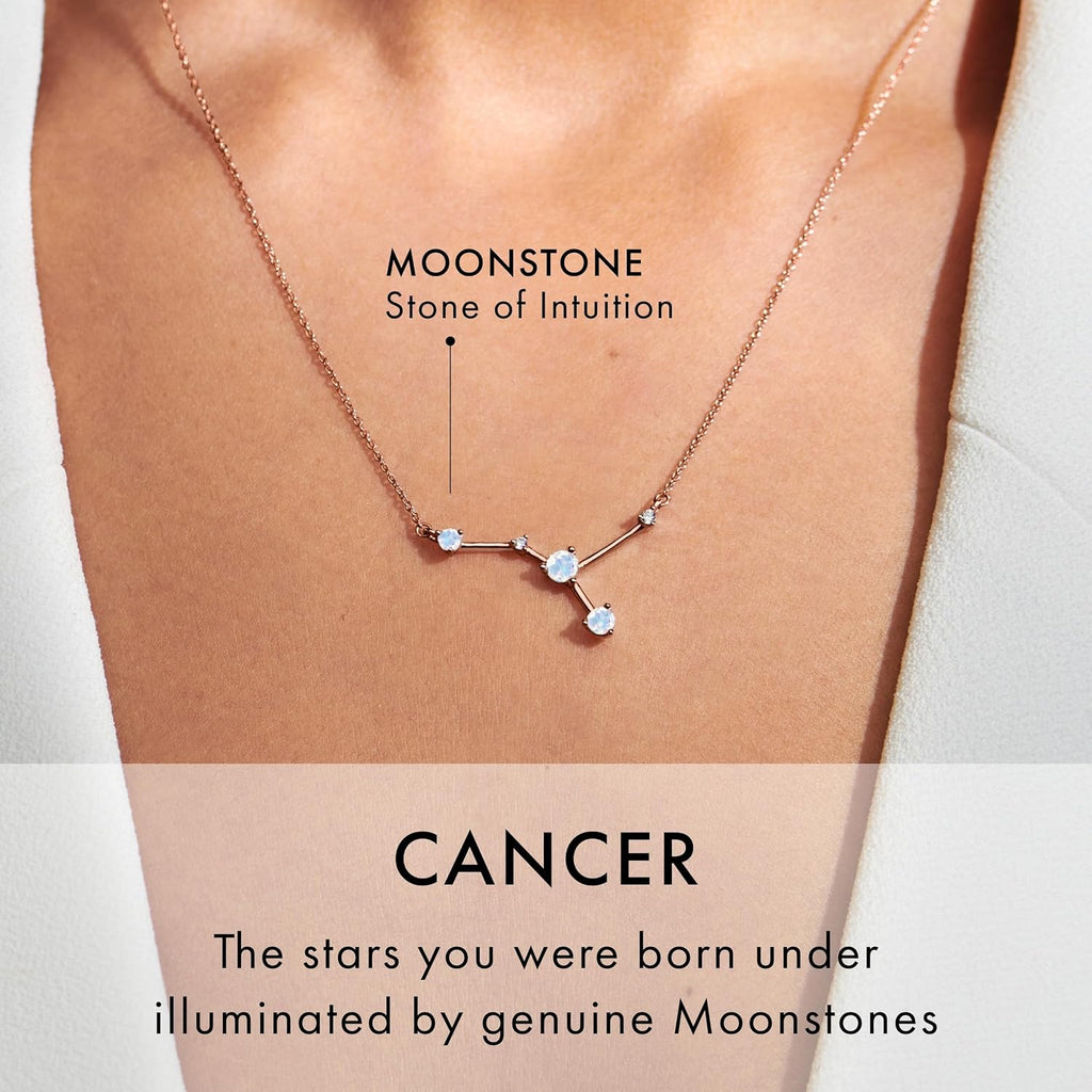 Moon Magic Moonstone Zodiac Necklaces for Women | Constellation Necklace 925 Sterling Silver | 18k Rose and Yellow Gold Zodiac Sign Pendants | Authentic Real Dainty Moon Stone Jewelry for Women