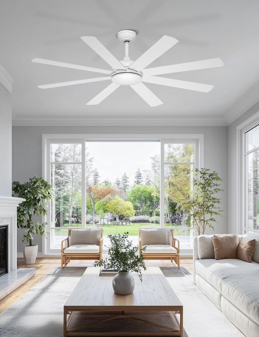 60 Inch Ceiling Fans Without Lights - 8 Blades White Ceiling Fan Remote/APP Control, Reversible Garage Ceiling Fan for Shop Living Rooms