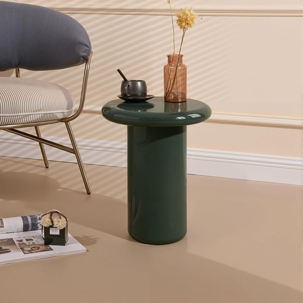 Acanva Modern End Tables with High Glossy Finish, Curved Edges, Accent Center Furniture for Living Room Home Office, Side Table, Olive Green