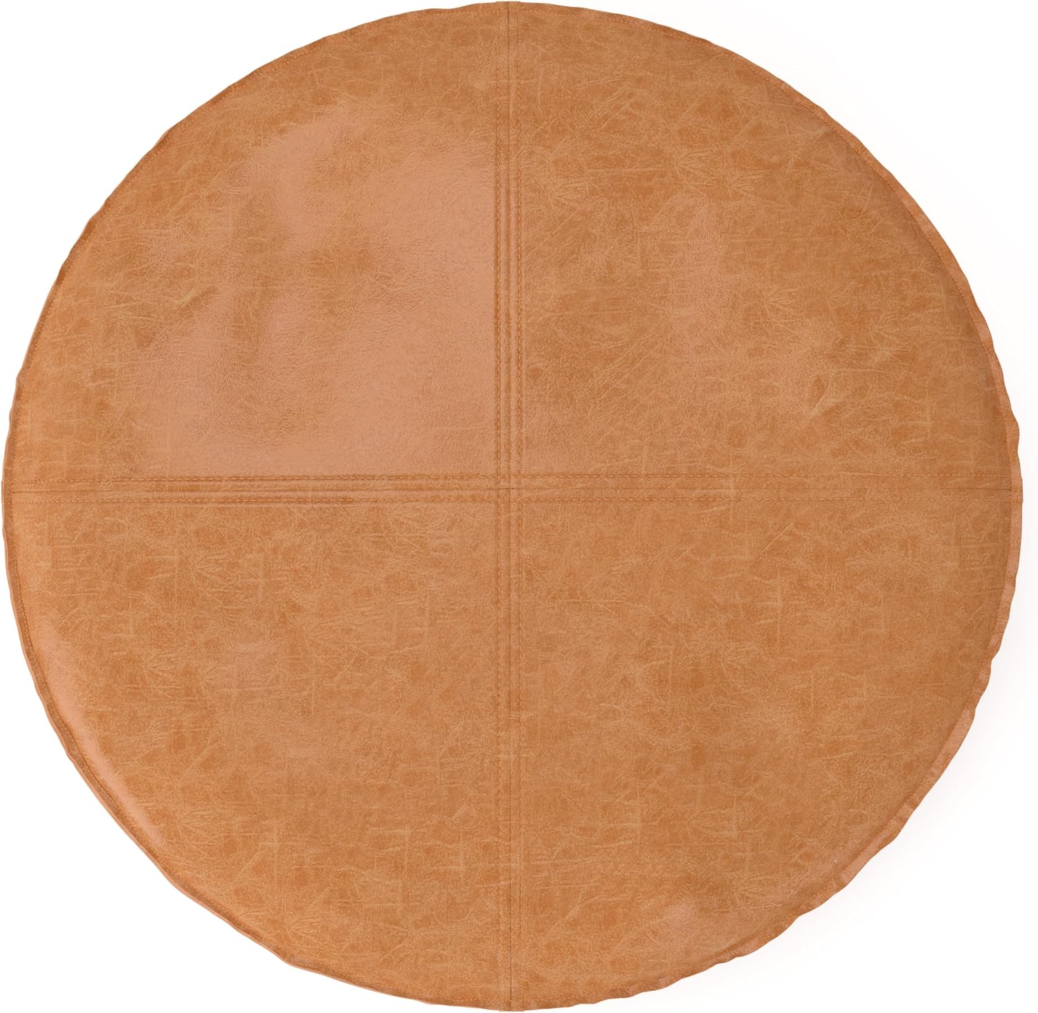 SIMPLIHOME Brody Round Coffee Table Pouf - 32 inch Wide Upholstered Vegan Leather Ottoman in Distressed Brown, Boho Footstool or Extra Seating for Living Room with Polystyrene Filling, Assembled