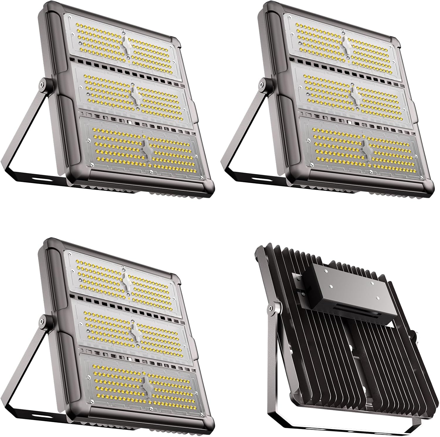 Upgrade 400W Outdoor Flood Lights AC100-277V LED Stadium Lights 60000Lm (1600W Eqv.) Flood Lights with 3 Modules, IP65 Waterproof Area Lighting with Adjustable U Bracket-4Pack
