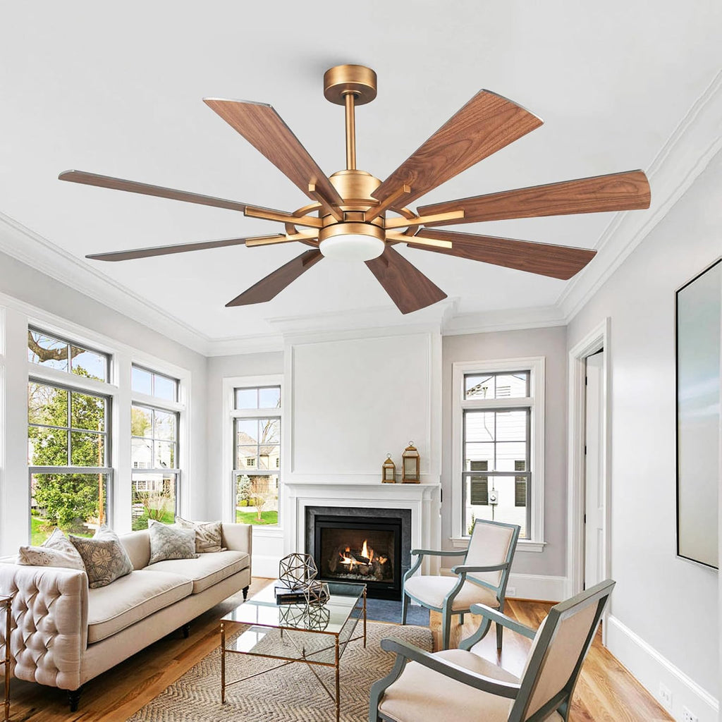60 Inch Gold Ceiling Fan with Lights and Remote, Large Industrial Ceiling Fan Indoor & Outdoor for Gazebo Living Room Garage, Quiet DC Motor, 3 CCT, 6 Speed, Modern High Airflow Big Ceiling Fan