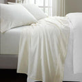 Superior Chloe 100% Cotton Percale Bed Sheet Set, 1 Flat Sheet, 1 Elastic Deep Pocket Fitted Sheet, 2 Pillowcases, Vintage Wash, Boho Chic Decor, Modern Bedroom Essentials, California King, Ivory