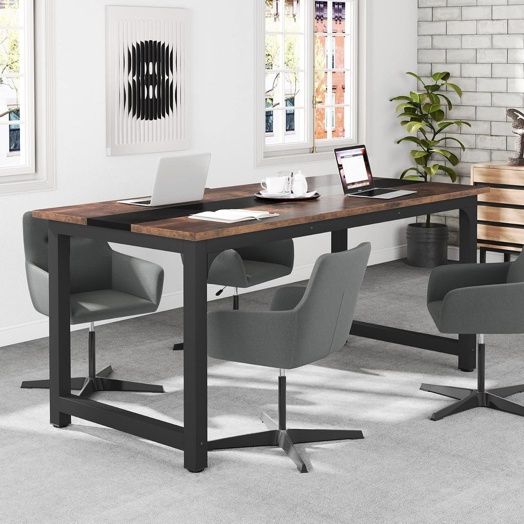 Tribesigns 70.8'Executive Desk, Large Office Computer Desk with Thicken Frame, Modern Simple Workstation Business Furniture for Home Office, Vintage Brown/Black