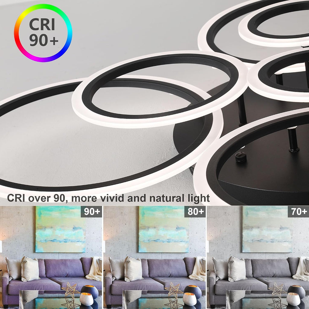Modern LED Ceiling Light 41inch with Remote Dimmable 8 Ring Flush Mount Ceiling Light Fixture for Living Room Bedroom Kitchen Dining Room (Black)