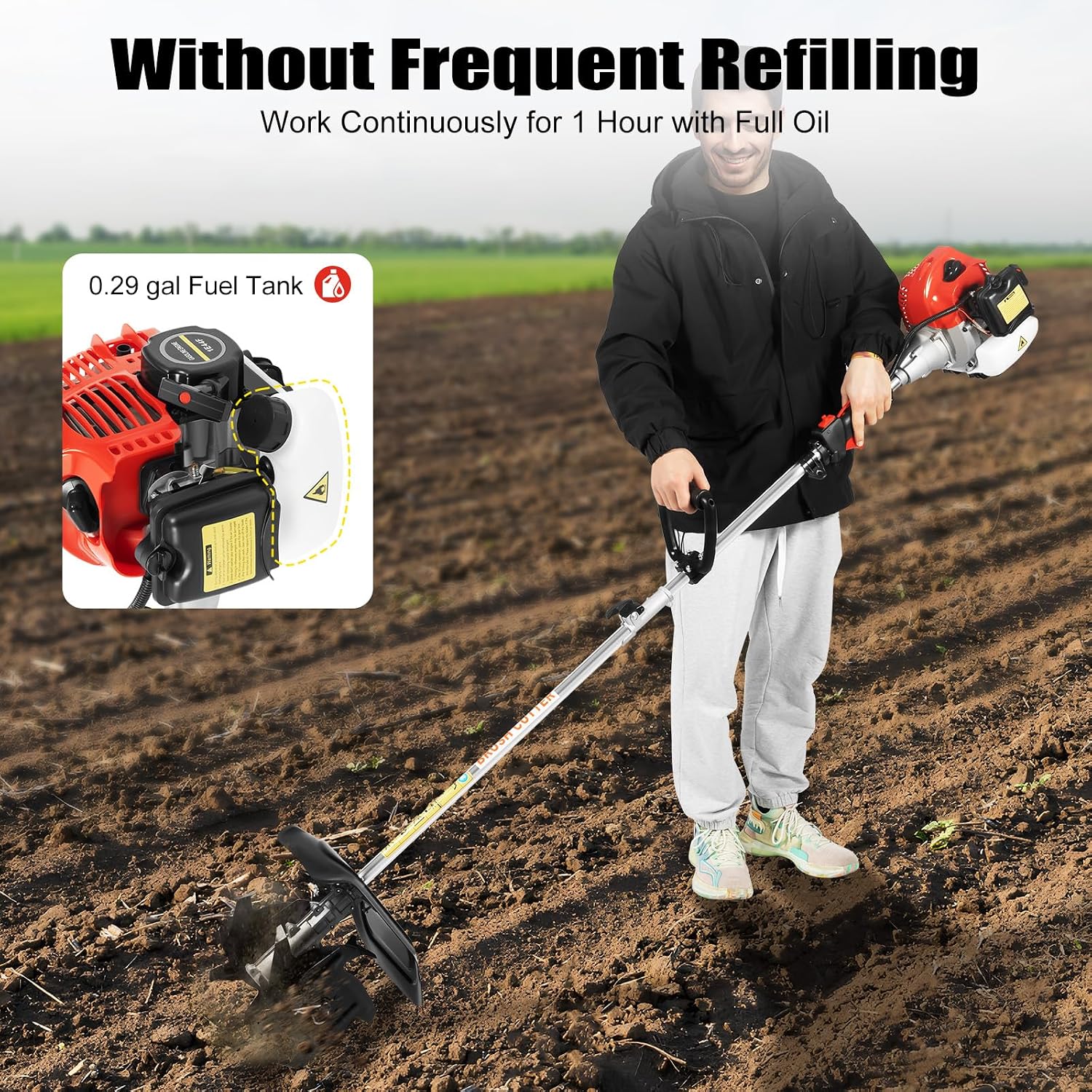 Gas Mini Tiller Cultivator, 43cc 2-Cycle Handheld Garden Tiller for Soil Weeding and Aeration, Lightweight Cultivator for Small Farms, Raised Beds and Home Gardens