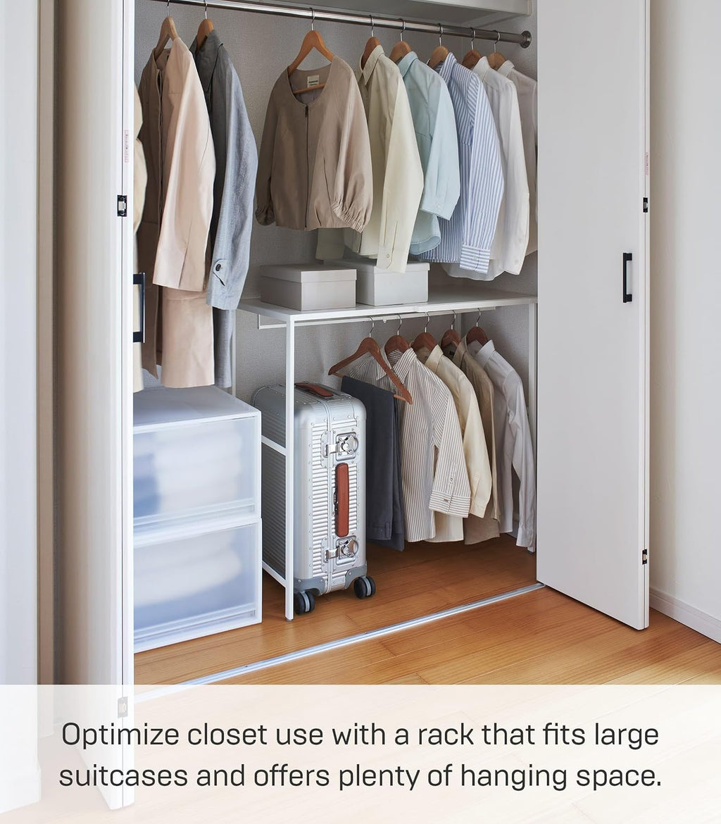 YAMAZAKI Home Tower Expandable Over Suitcase Shelf, Closet Luggage Organization Clothes Hanger Metal Shelf - Steel