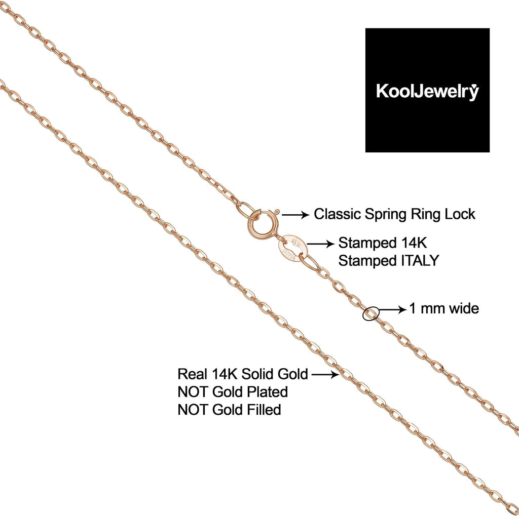 Kooljewelry 14k Rose Gold Diamond-cut Cable Chain Necklace (1 mm)