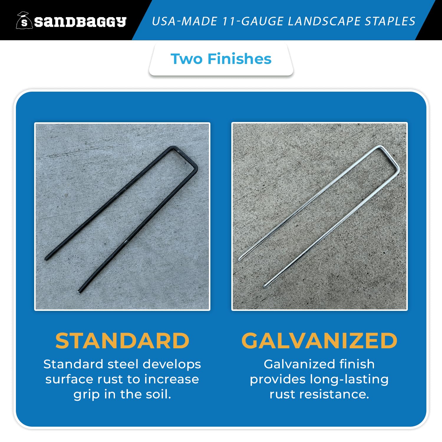 Sandbaggy USA Made 6-inch Landscape Staples - Garden Stakes - Landscaping Fabric, Netting, Sod, Artificial Turf (Standard, 500)