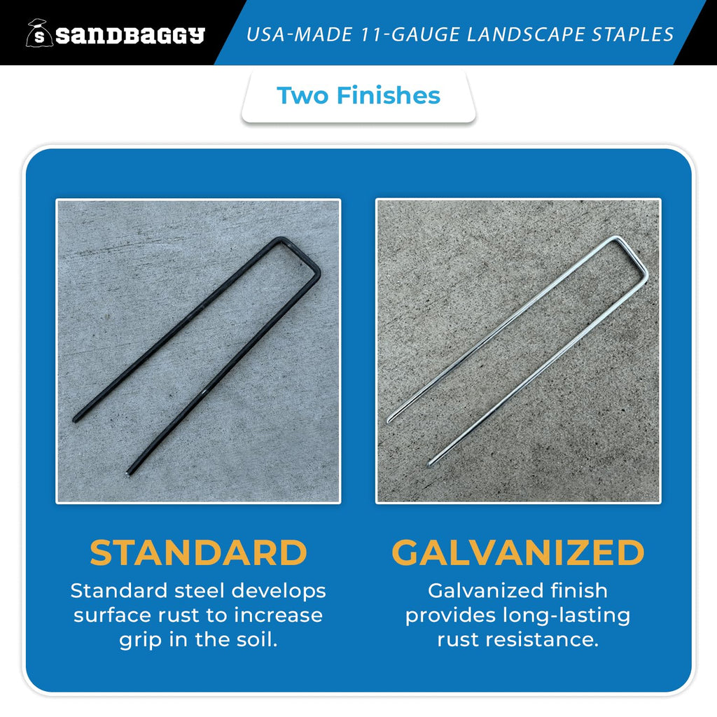 Sandbaggy USA Made 6-inch Landscape Staples - Garden Stakes - Landscaping Fabric, Netting, Sod, Artificial Turf (Standard, 1000)