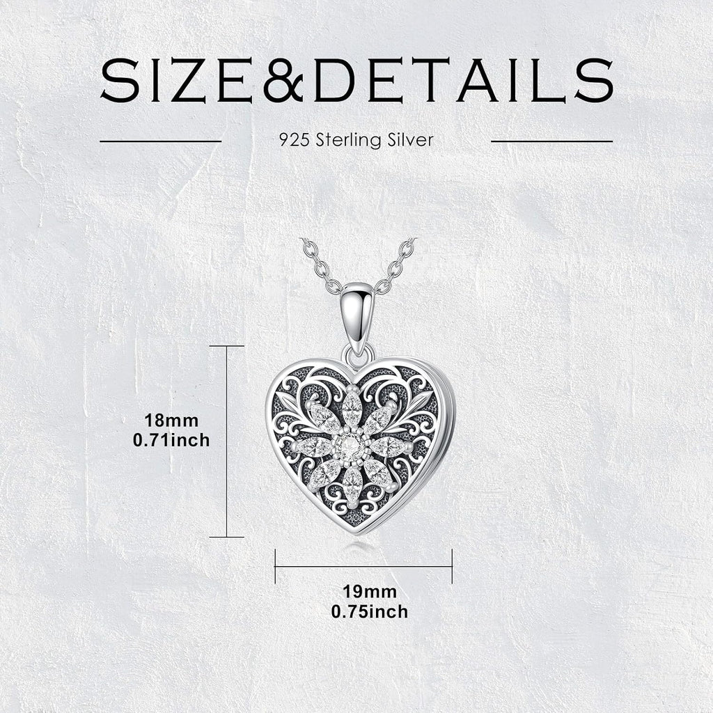 925 Sterling Silver Heart Locket Necklace for Women That Hold Pictures Ladies Jewelry Gifts
