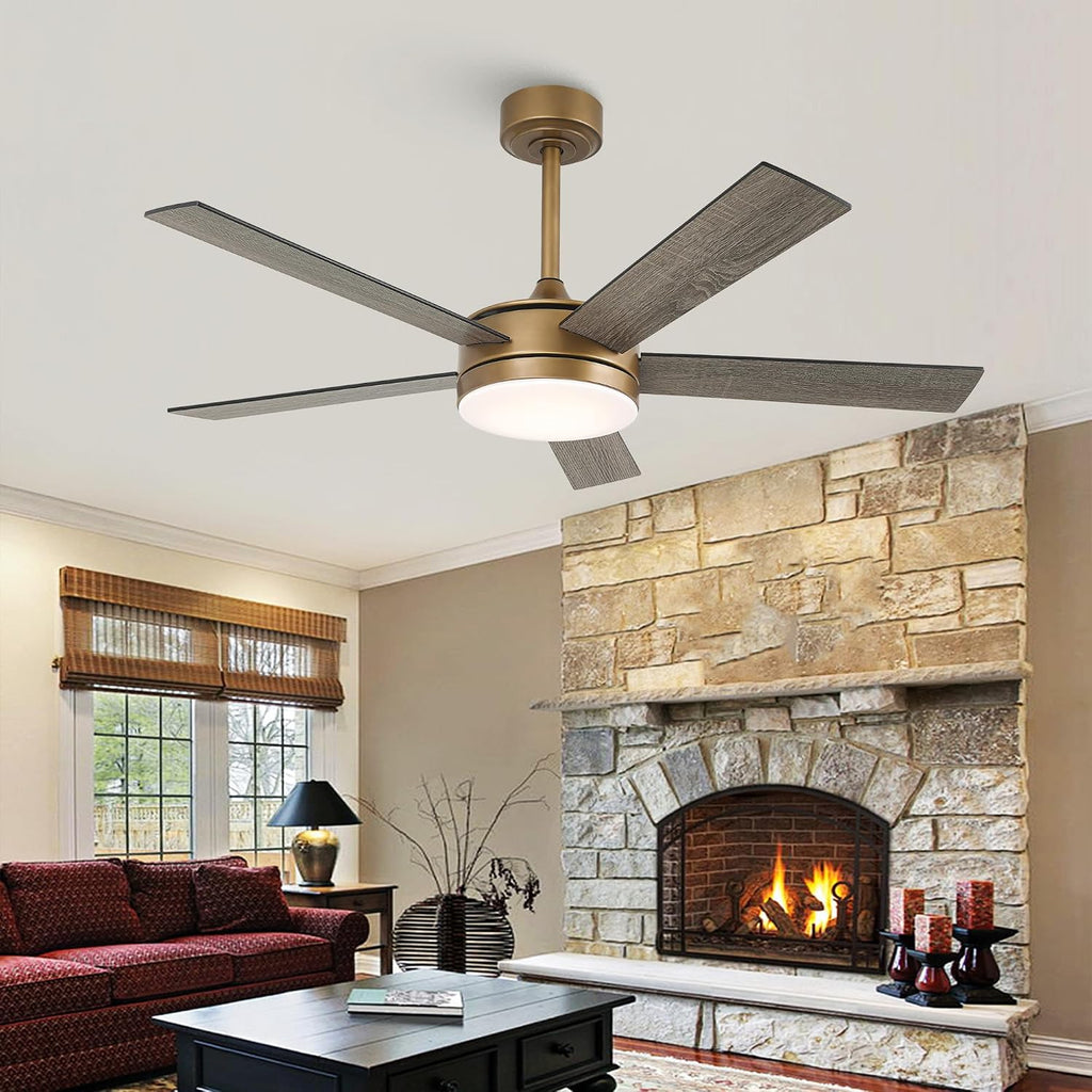 48 Inch Gold Ceiling Fan with Lights, Black & Gold Modern Ceiling Fan with Remote/APP for Bedroom Living Room, 3CCT, Reversible DC Motor, 6 Speeds, Timer, Quiet Indoor Ceiling Fan