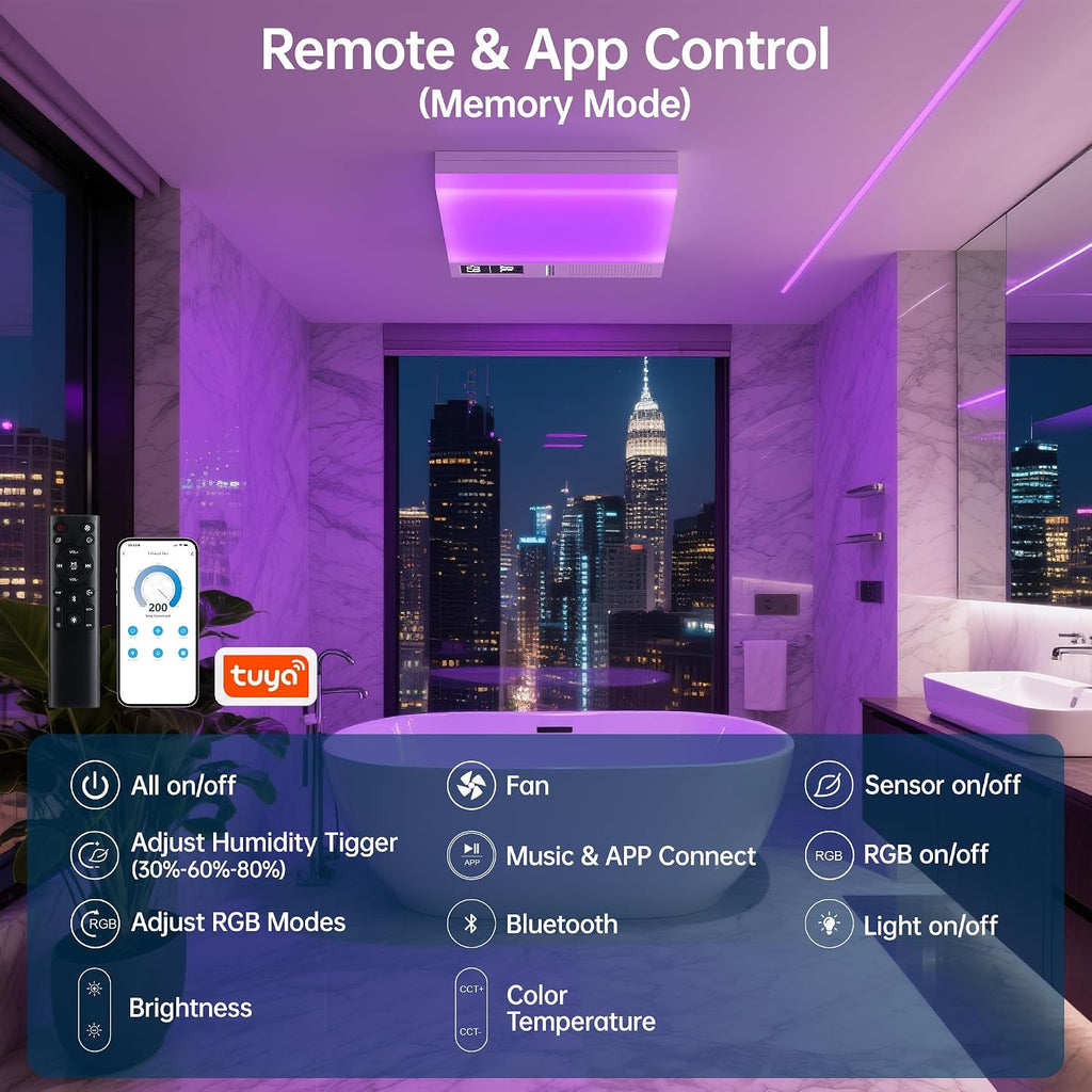Smart Bathroom Exhaust Fan with Bluetooth Speaker and Light & Humidity Sensor, Powerful 230CFM Exhaust Fan with Alexa/App/Remote Control, Auto-On Humidity & Odor Sensor, Quiet 2.0 Sone (White)