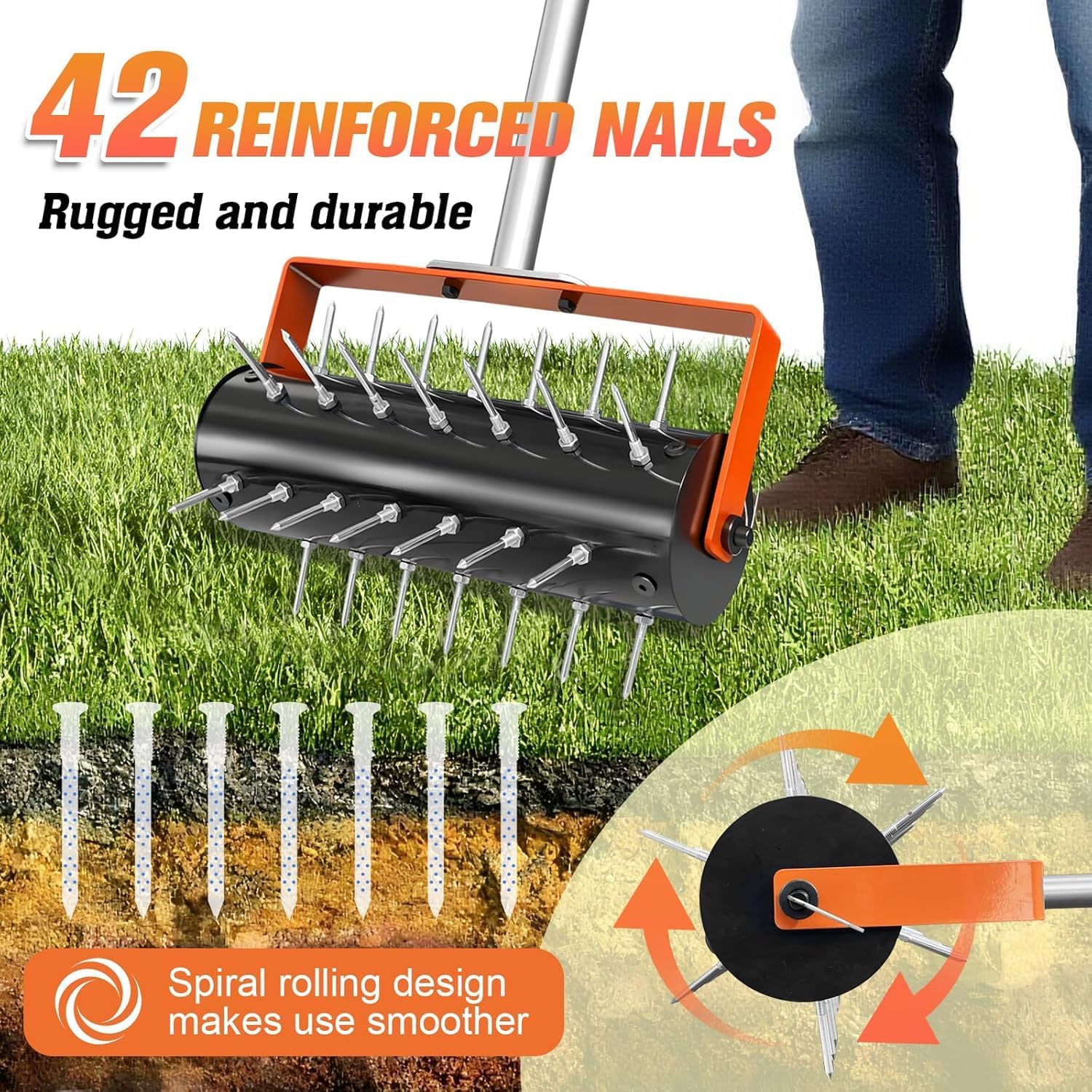 Rolling Lawn Aerator Tool Heavy Duty Manual Push Aerator Lawn Tool with 42 Spikes Lawn Aerator Spike Tool for Maintaining Garden Yard Soil Health