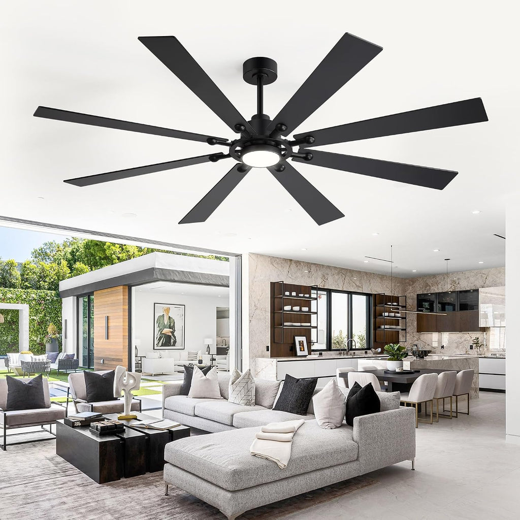 Farmhouse Black Ceiling Fans with Lights and Remote, 72 Inch Industrial Ceiling Fans with 6-Speed Reversible DC Motor, 3 CCT, Dual Finish 8 Blades, Indoor/Outdoor Ceiling Fan for Patio Bedroom