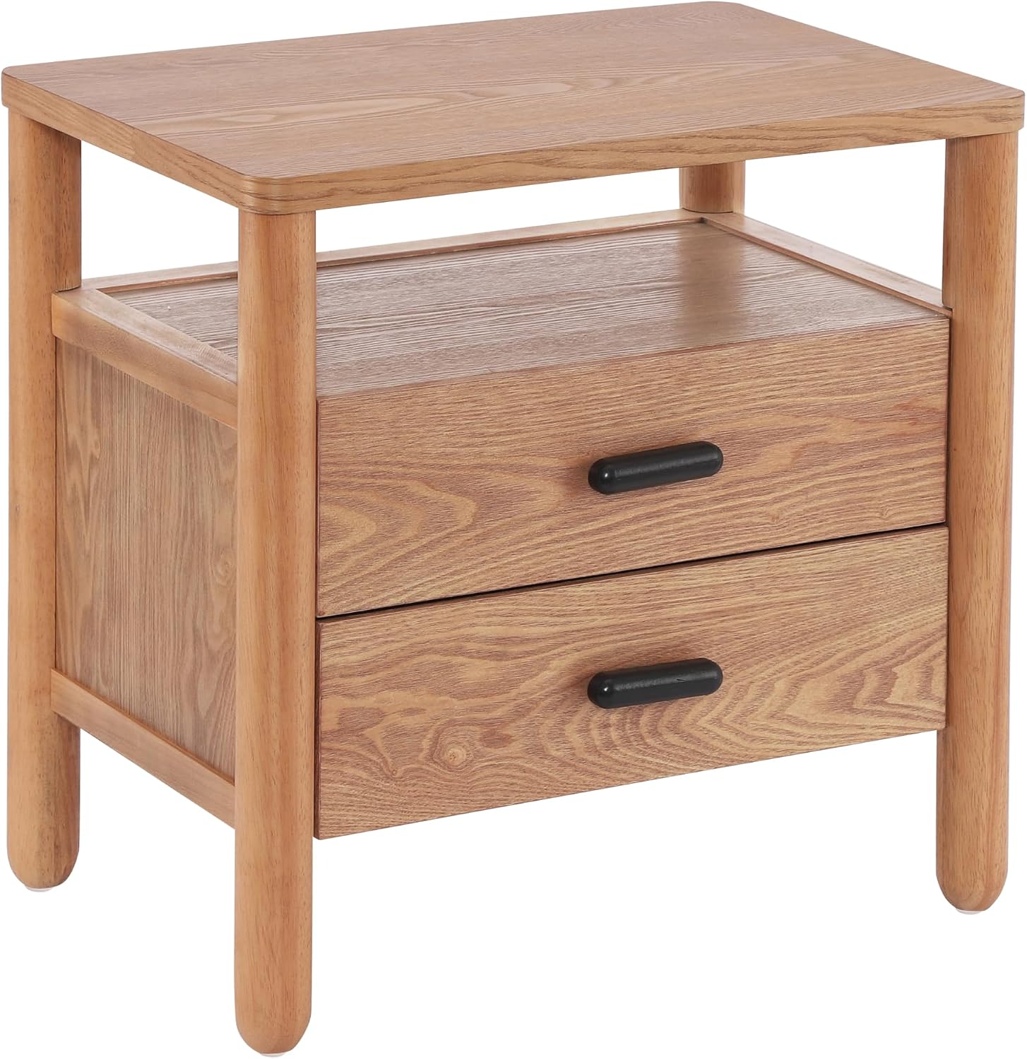 Christopher Knight Home Delwyn Modern Nightstand, Wooden Small Night Stand with Drawers and Open Storage Shelf, Bedside Table/End Table with Rounded Legs, Multipurpose Storage Cabinet, Brown