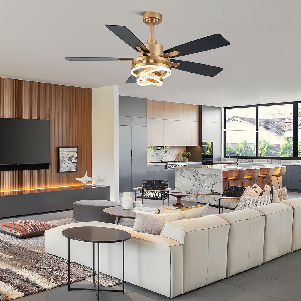52 Inch Chandelier Ceiling Fans with Lights and Remote Control,6 Wind Speeds,3 Lighting Colors Optional,DC Motor,DIY Rings LED,Ceiling Fan for Living Room/Dining Room/Bedroom/Kitchen