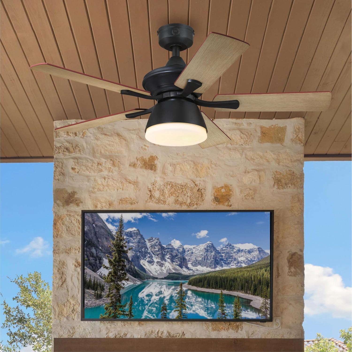 Westinghouse Lighting Nevada Traditional Indoor/Outdoor Ceiling Fan, LED Light Fixture with Opal Frosted Glass, Remote Control, 42 Inch, Iron Finish