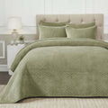 Superior 100% Cotton Velvet 3-Piece Quilt Set, 1 Lightweight Breathable Coverlet, 2 Pillow Shams, Comfy Home Essential Bedding, Cotton Fill, Geometric Aesthetic, Karina Collection, King Size, Sage
