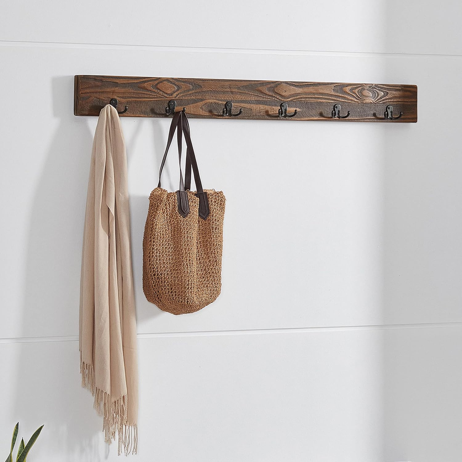 Alaterre Furniture Pomona Entryway Bench and Coat Hook Set – Modern Rustic 48-Inch Solid Wood Bench & Wall Mounted Coat Hook Set for Jackets, Bags & Shoes in Mudroom or Hallway (Rustic Brown)
