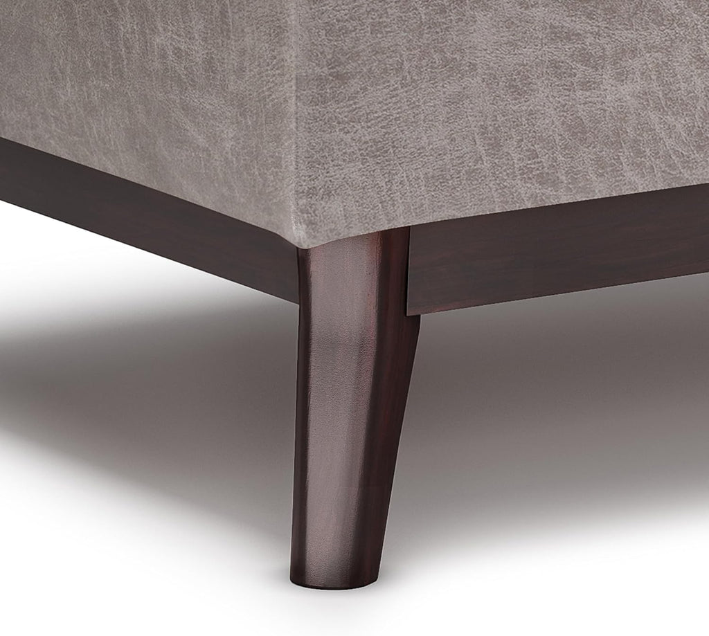 SIMPLIHOME Owen Tray Top Small Coffee Table Storage Ottoman - 34 inch Wide Upholstered Vegan Leather Rectangular Flip-Top Ottoman in Distressed Grey, Mid-Century Modern Ottoman for Living Room