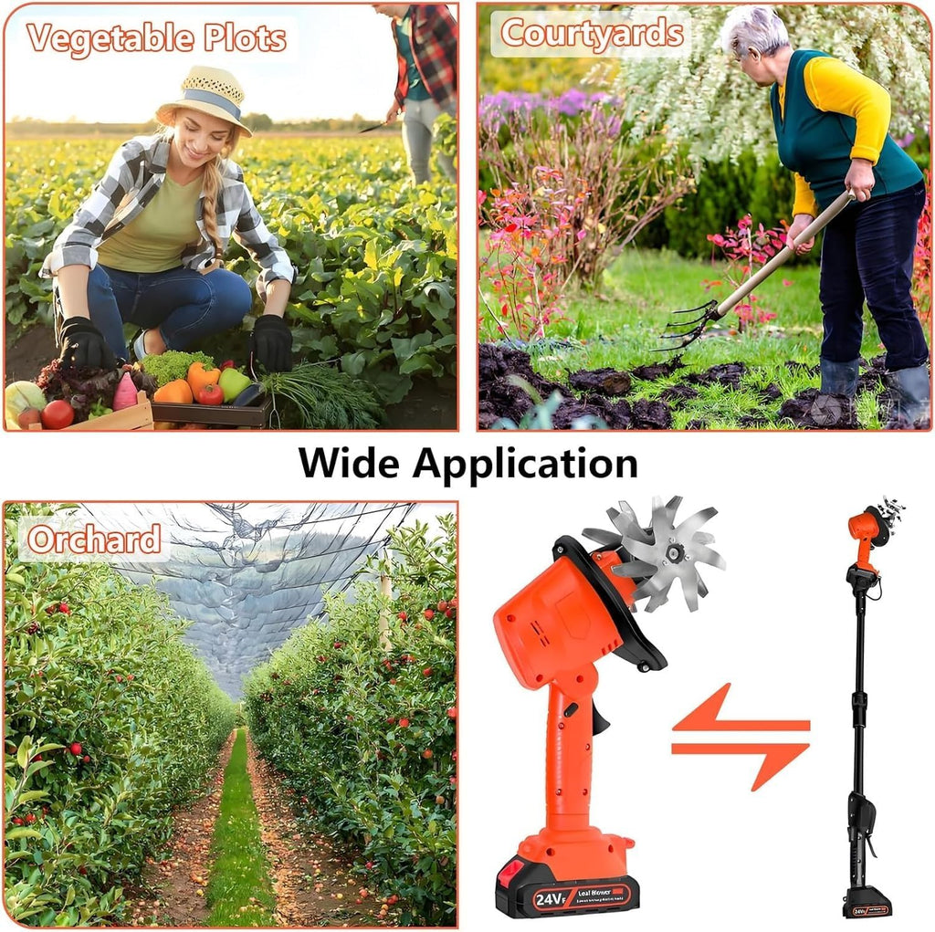 24v Cordless Mini Tiller Cultivator,Electric Garden Tiller Cultivator,235rpm with 4 Rows of Tines,2x1.5ah Batteries Charger,Ultra Lightweight 1.5kg,Garden Rototiller,for Effortless Gardening