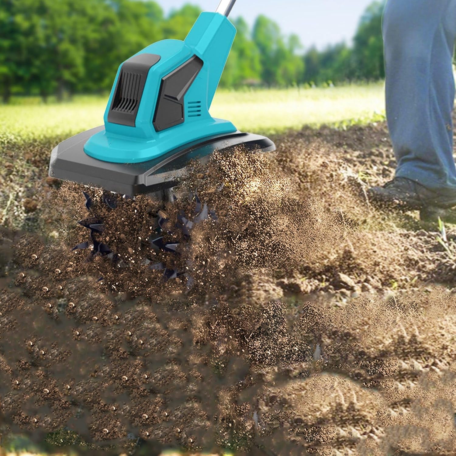 Cordless Rototiller,Rototiller Electric Battery Cultivator, Powerful Lightweight Tiller for Gardens with 2 Batteries, Gardening Tool, ABS Material (US Plug)