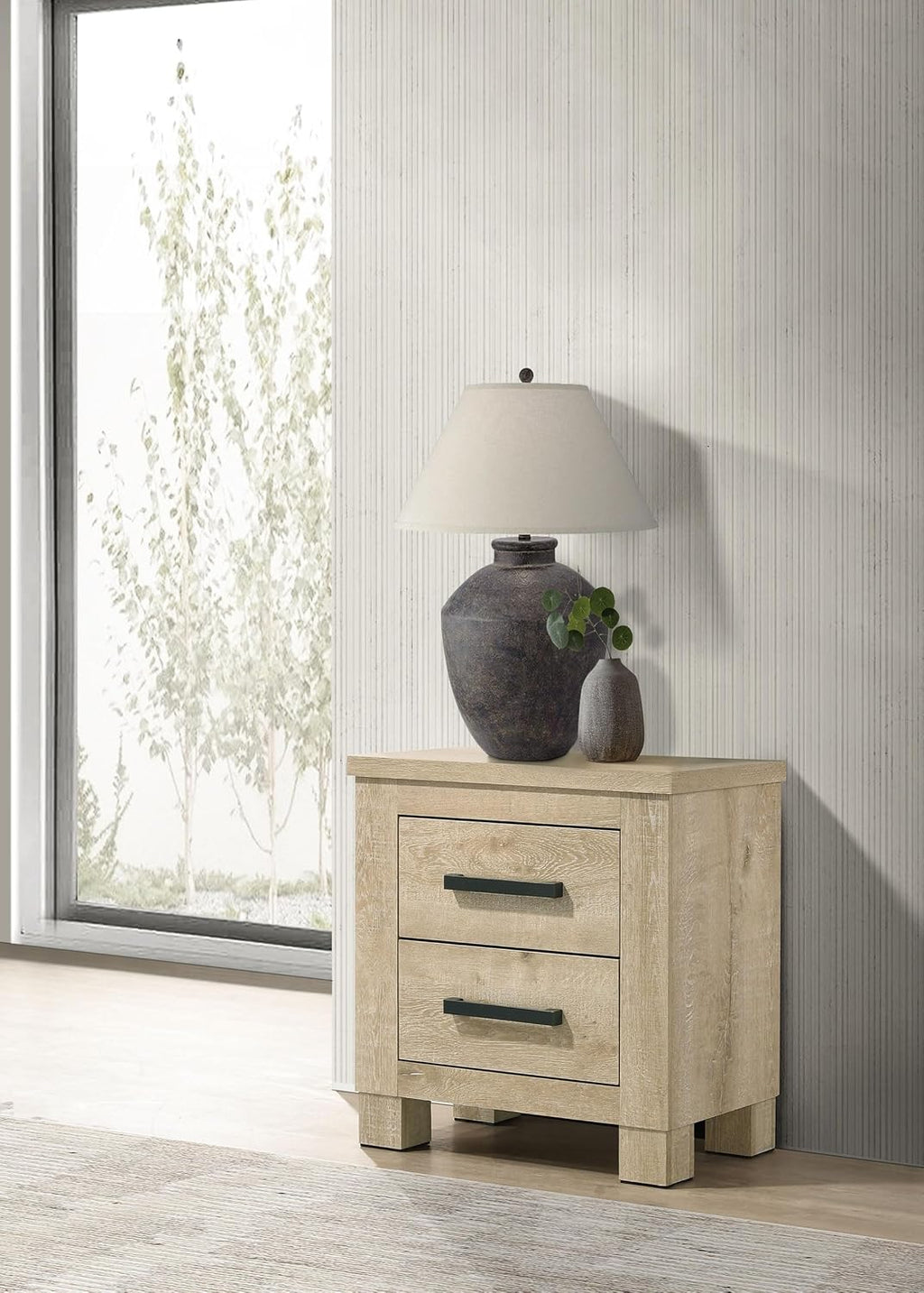 Coaster Home Furnishings - Oakglen - Engineered Wood - 2-Drawer Nightstand with Dark Bronze Handles, Block Legs and Scratch-Resistant Finish - Bedroom - Weathered Oak - 225102