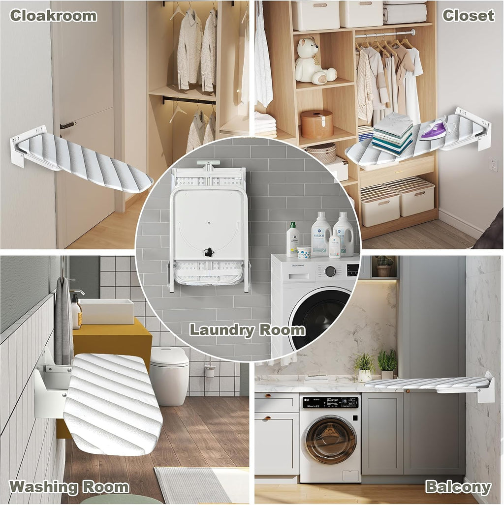 uyoyous Wall Mounted Ironing Board 37.4x11.8 inch Compact Folding Iron Board Wall Mount Space-Saving 180° Swivel Ironing Boards with Heat Resistant Cover for Home Laundry Room, Small Spaces