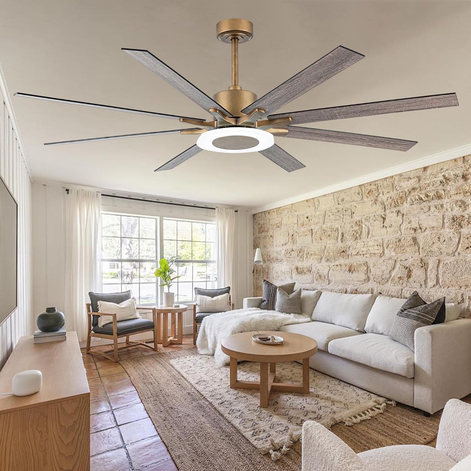 65'' Ceiling Fan with Light and Remote, Large DC Motor Fan, 6 Reversible Blades, 18W LED 3000K–5000K, Matte Black & Antique Brass Modern Ceiling Fan for Living Room Patio