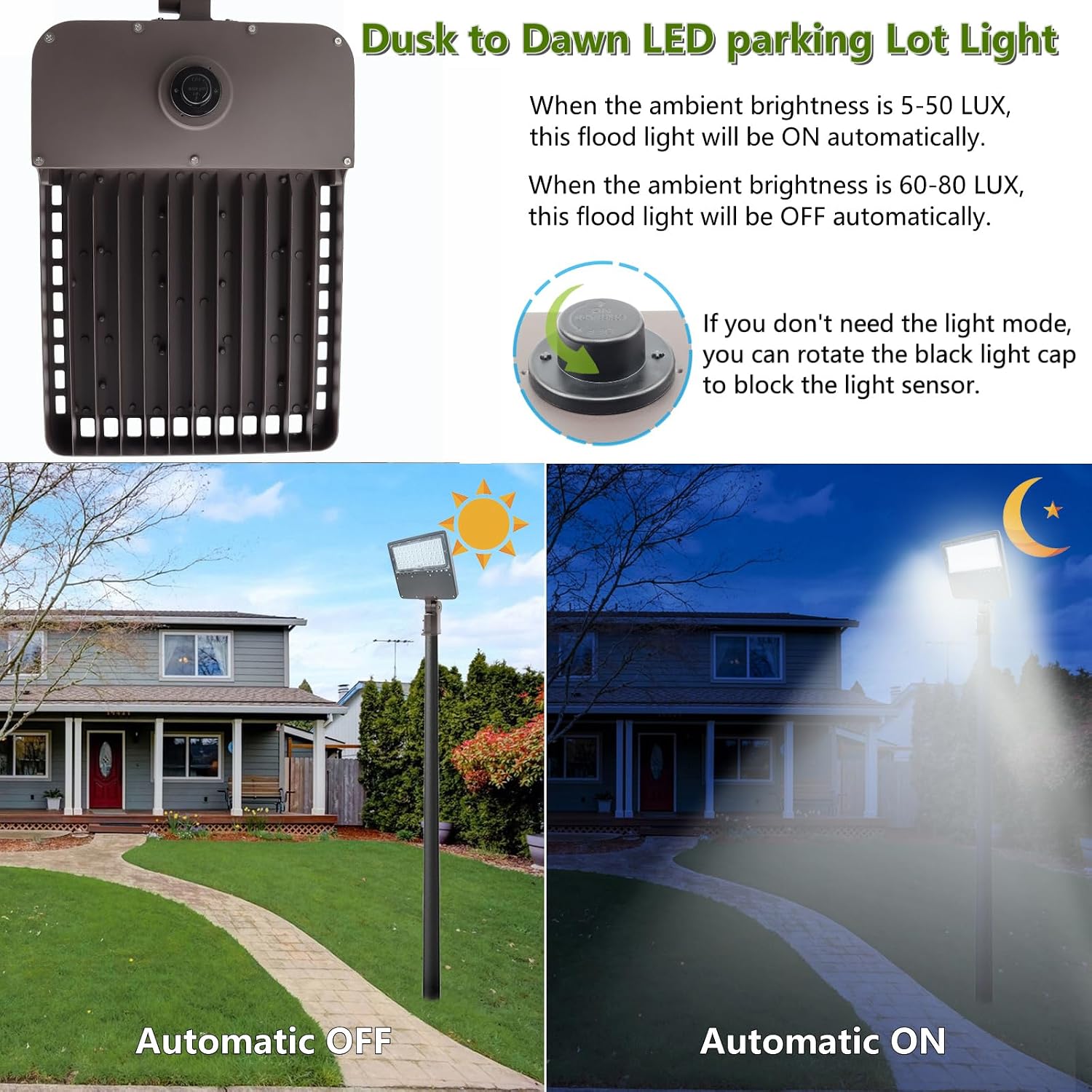 2PACK 300W LED Parking Lot Light with Dusk to Dawn Photocell, Slipfitter Mount and Wall Mount Commercial Outdoor Lighting, 100-277V 42000LM 5000K, ETL Commercial LED Security Flood Lights