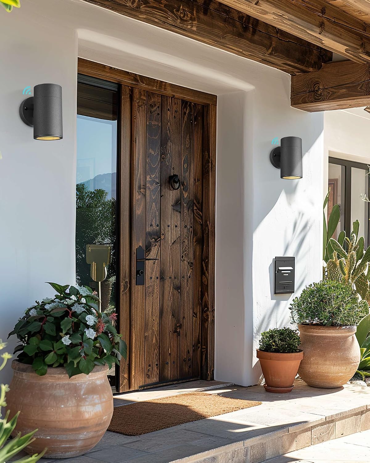 Ken & Ricky Dusk to Dawn Wall Lights, Matte Black Outdoor Porch Light, Modern Outdoor Wall Sconce with Tempered Glass Cover for Porch Garage Patio Doorway Entryway -4 Pack