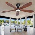 52 Inch Flush Mount Ceiling Fans with Lights and Remote, Dimmable 5 Blade Wood Outdoor Ceiling Fan Outdoor Fans for Patios Low Profile Modern Ceiling Fan with Light for Bedroom Living Room