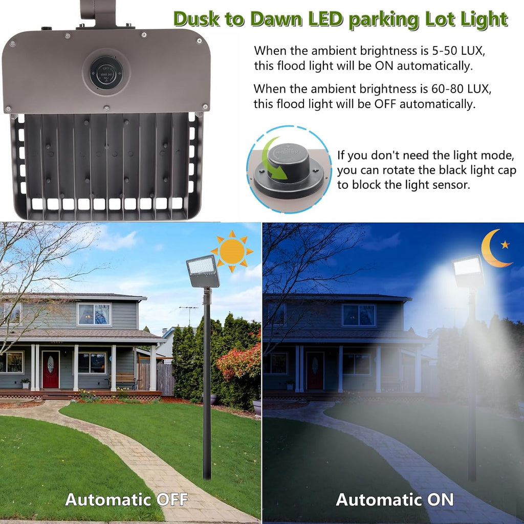 2PACK 200W LED Parking Lot Light with Dusk to Dawn Photocell, Slipfitter Mount and Wall Mount Commercial Outdoor Lighting, 100-277V 28000LM 5000K, ETL Commercial LED Security Flood Lights