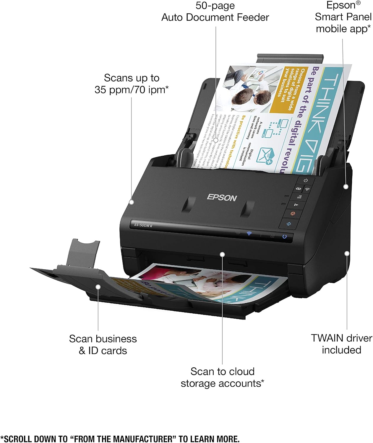 Epson Workforce ES-500W II Wireless Color Duplex Desktop Document Scanner for PC and Mac & Workforce ES-400 II Color Duplex Desktop Document Scanner for PC and Mac