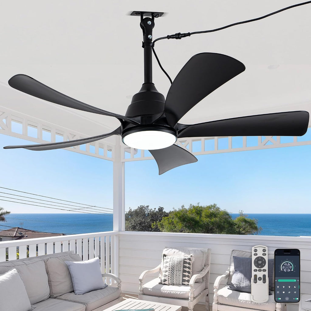 Waterproof Outdoor Ceiling Fan with Lights, IP65 Hanging Gazebo Fan with App/Remote Control, Plug in Ceiling Fan Light for Porch, Patio (42 inch)