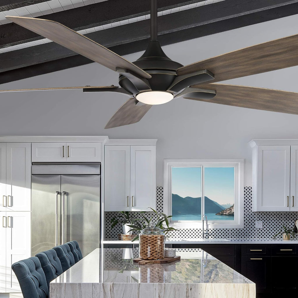 Modern Forms Mykonos Smart Indoor and Outdoor 5-Blade Ceiling Fan 60in Oil Rubbed Bronze Barn Wood with 2700K LED Light Kit and Remote Control worksworks with Alexa and iOS or Android App