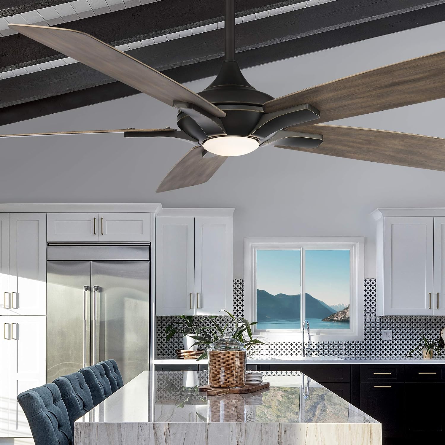 Modern Forms Mykonos Smart Indoor and Outdoor 5-Blade Ceiling Fan 60in Oil Rubbed Bronze Barn Wood with 2700K LED Light Kit and Remote Control worksworks with Alexa and iOS or Android App