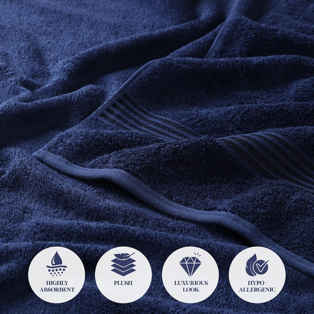 Superior Egyptian Cotton 9-Piece Towel Set, Assorted Towels for Home Bathroom, Master, Guest Bath, Decor Essentials, Includes 3 Bath, 3 Hand, 3 Face Towels/Washcloths, Quick Dry, Absorbent, Navy Blue