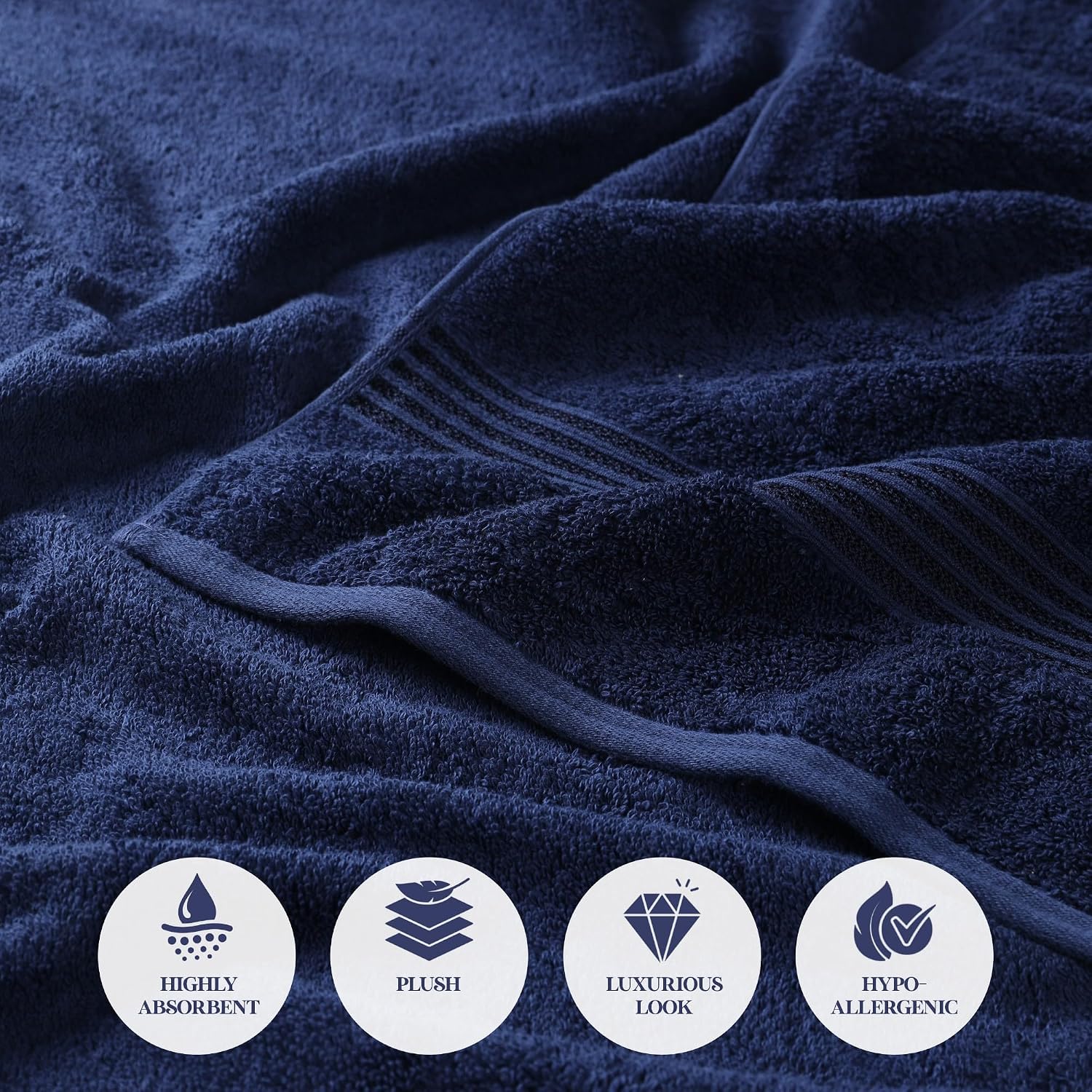 Superior Egyptian Cotton 9-Piece Towel Set, Assorted Towels for Home Bathroom, Master, Guest Bath, Decor Essentials, Includes 3 Bath, 3 Hand, 3 Face Towels/Washcloths, Quick Dry, Absorbent, Navy Blue