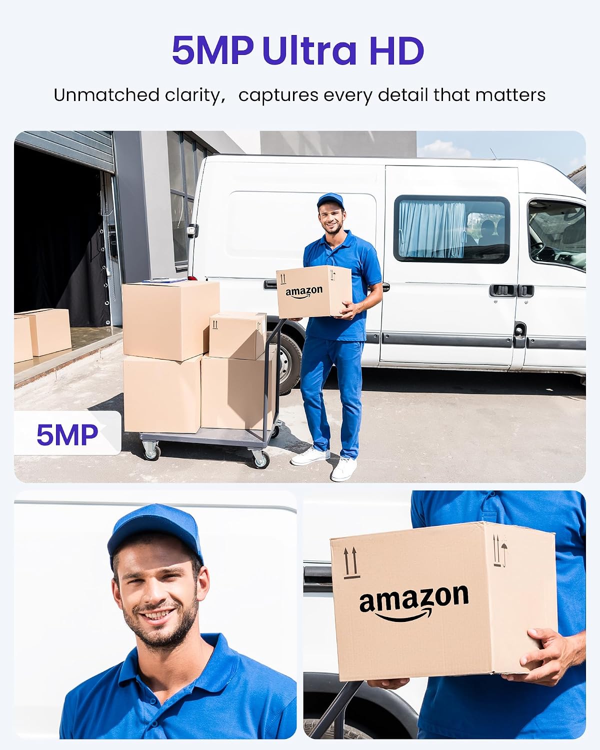 4PCS 5MP PoE Add-on Security Camera, Outdoor Indoor Wired CCTV Camera with Human/Vehicle Detection, Color Night Vision, 2-Way Audio, Works Only NVR, 4 x 60ft Cat5 Cable Included