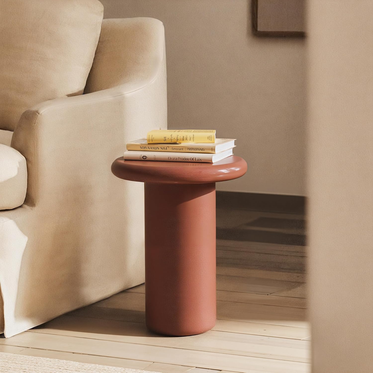 Acanva Pebble Companions Round End Table for Living Room | Small Side Table, Soft Edges, High Glossy Finish, Accent Tables, Furniture for Home Office