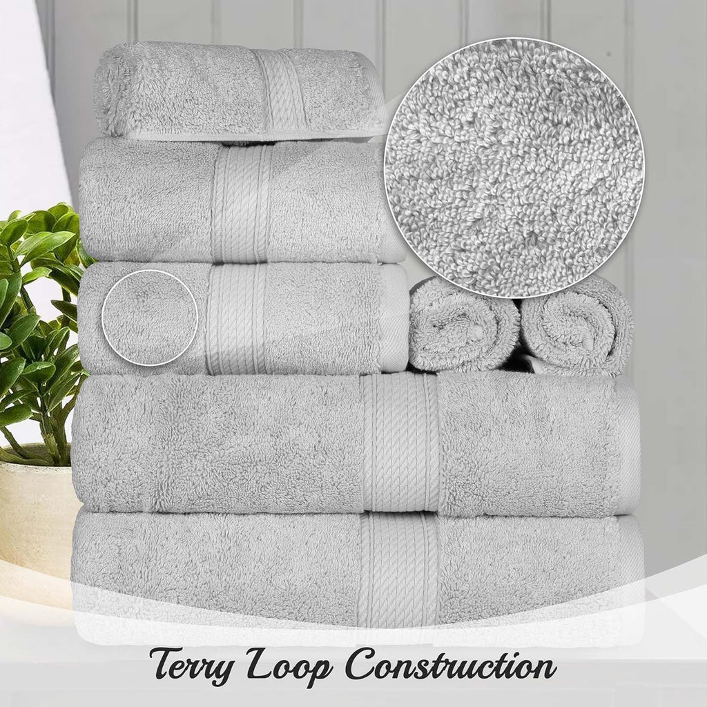 SUPERIOR Egyptian Cotton Ultra Plush & Absorbent, 10 Piece Set, Stone | Quick Dry, Soft Luxury Towel Set, Bath Essentials, Guest Bath, Spa, 2 Bath, 4 Hand, 4 Face Towels, Madeline Towels