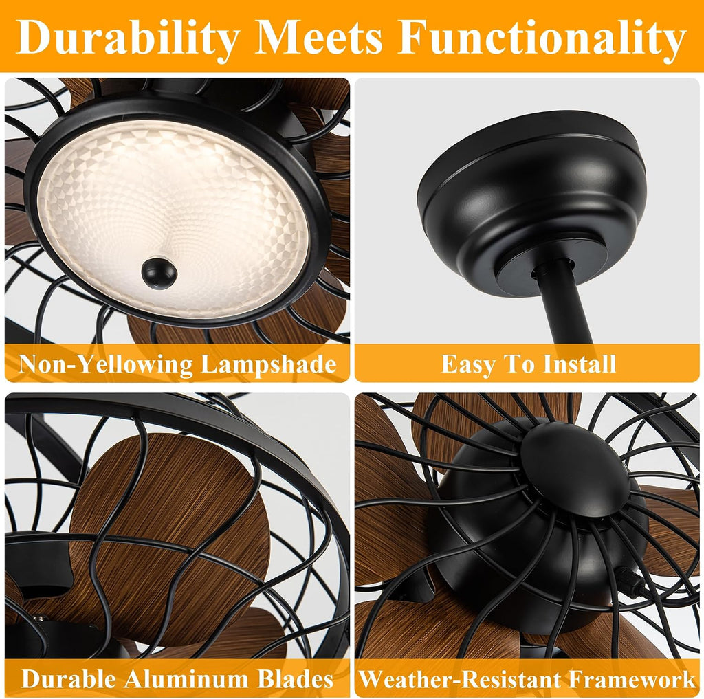 NORFOLK Waterproof Ceiling Fans with Lights, Garage Ceiling Fan with Plug In Cord, 20'' Remote Control with Dimmable LED for Workshop, Gazebo, Patios, Pergola